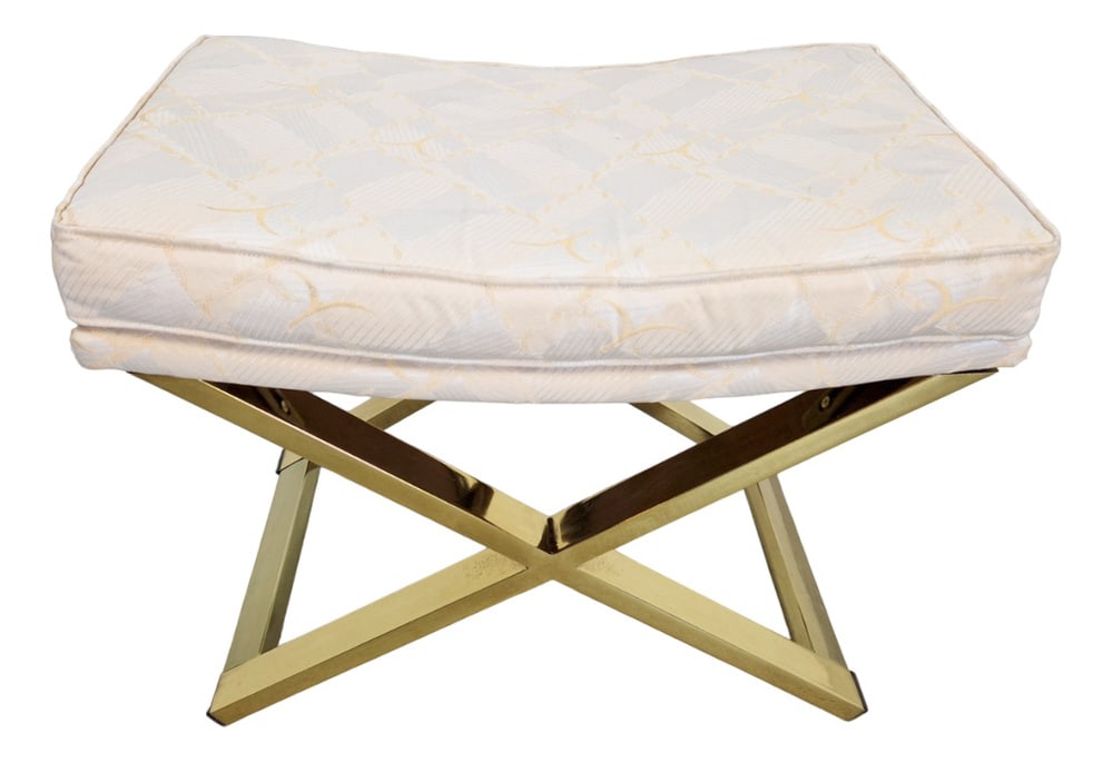 Vintage Regency Brass Cross Stool, Italy, 1970s: Vintage Brass Regency X Stool Gold Eclectic 1970s Makeup.Dimensions: height 45 cm, w 57 x d 37 cm. Seat height 45 cm.the stool is in a good condition. Country of Manufacture: Italy Design Period: