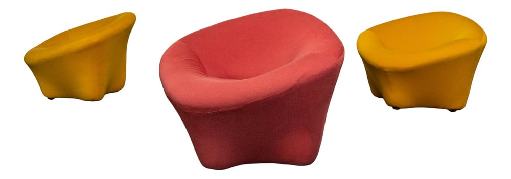 Vintage Space Age Armchairs, 1960s, Set of 3: Set of three small Space Age armchairs in the style of Pierre Paulin's Mushroom chair. These armchairs have an expanded polystyrene frame and are upholstered in stretch fabric.These armchairs are in
