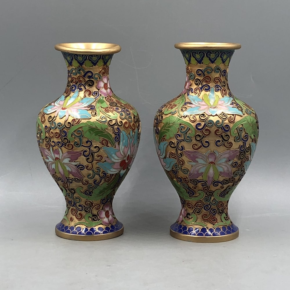 Champlevé Cloisonné Vase, China, 1900s, Set of 2 - 2