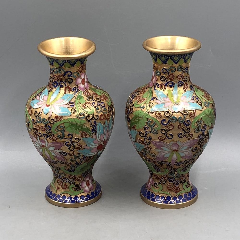 Champlevé Cloisonné Vase, China, 1900s, Set of 2 - 3