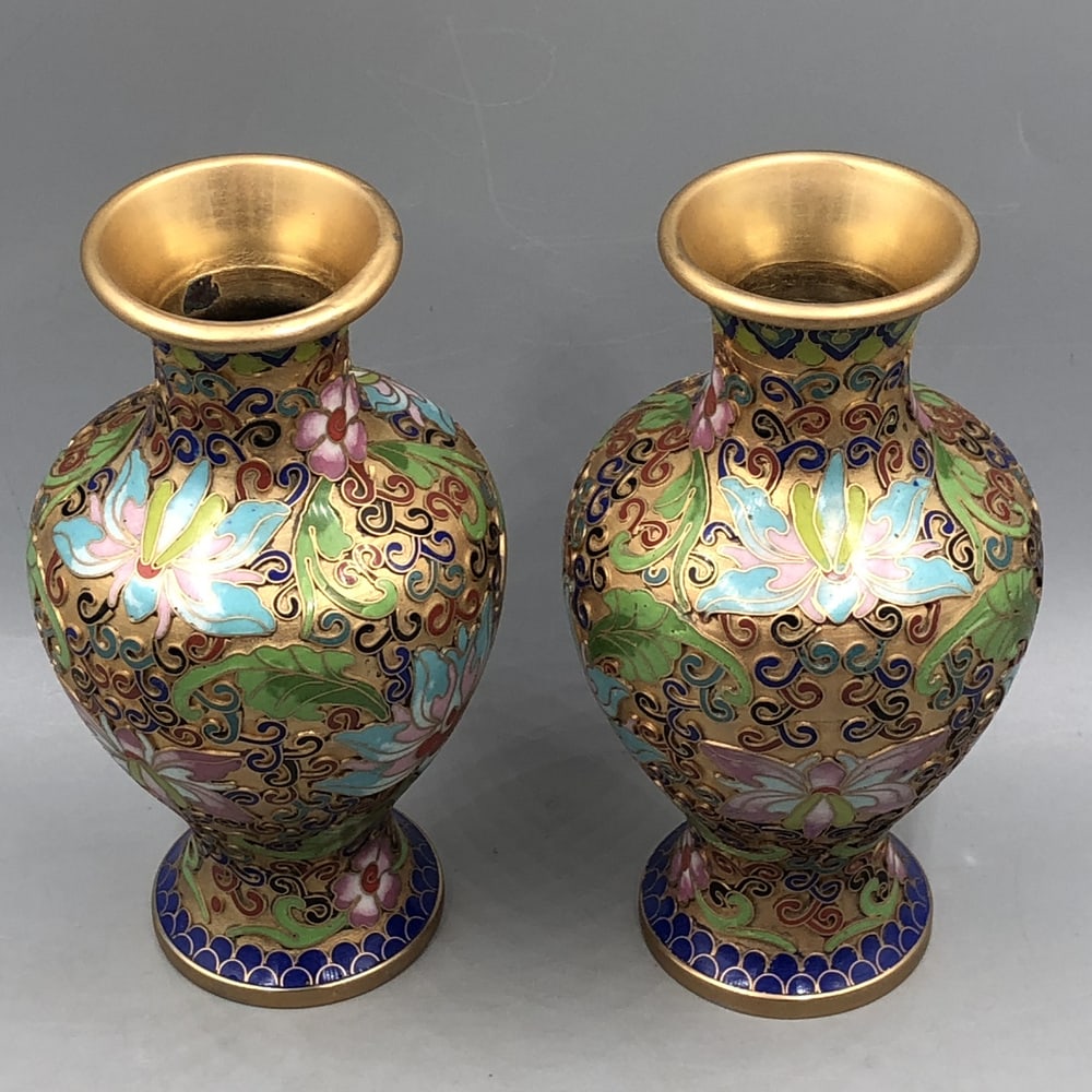 Champlevé Cloisonné Vase, China, 1900s, Set of 2 - 4