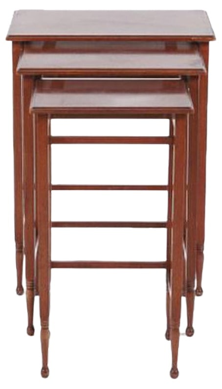 Nesting Tables from Nordiska Kompaniet, Set of 3: Mid-Century Modern Swedish mahogany nesting side tables produced in Sweden by Nordiska Kompaniet, 1950s. Condition Age related wear and marks. Production Period: 1950 to 1959 Detailed Condition: Good