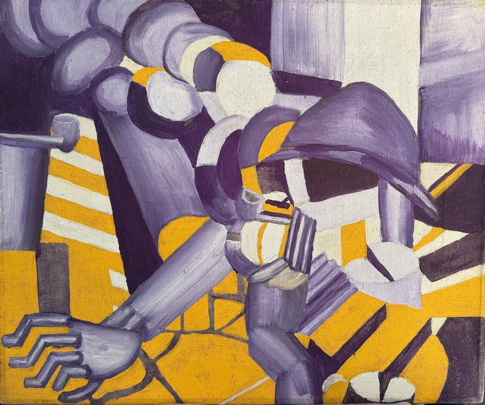 Neo-Cubist School Artist, 1960s, Oil on Canvas: Polish Neo-Cubist School Artist, Composition, 1950s-1960s, Oil on Canvas Country of Manufacture: Poland Design Period: 1950 to 1959 Production Period: 1950 to 1959 Restoration and Damage Details: