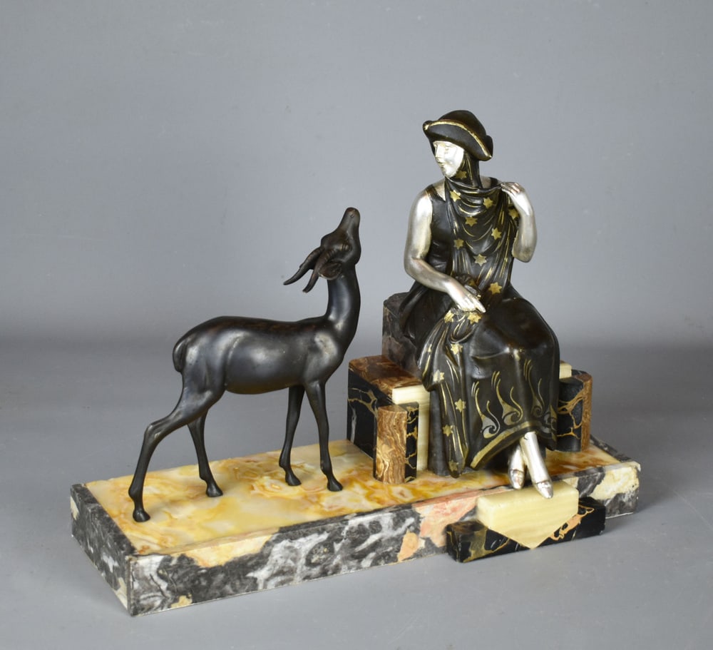 Art Deco French Sculpture of Lady & Gazelle, 1930 - 12