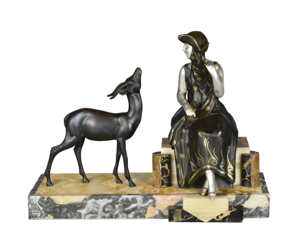 Art Deco French Sculpture of Lady & Gazelle, 1930 - 3