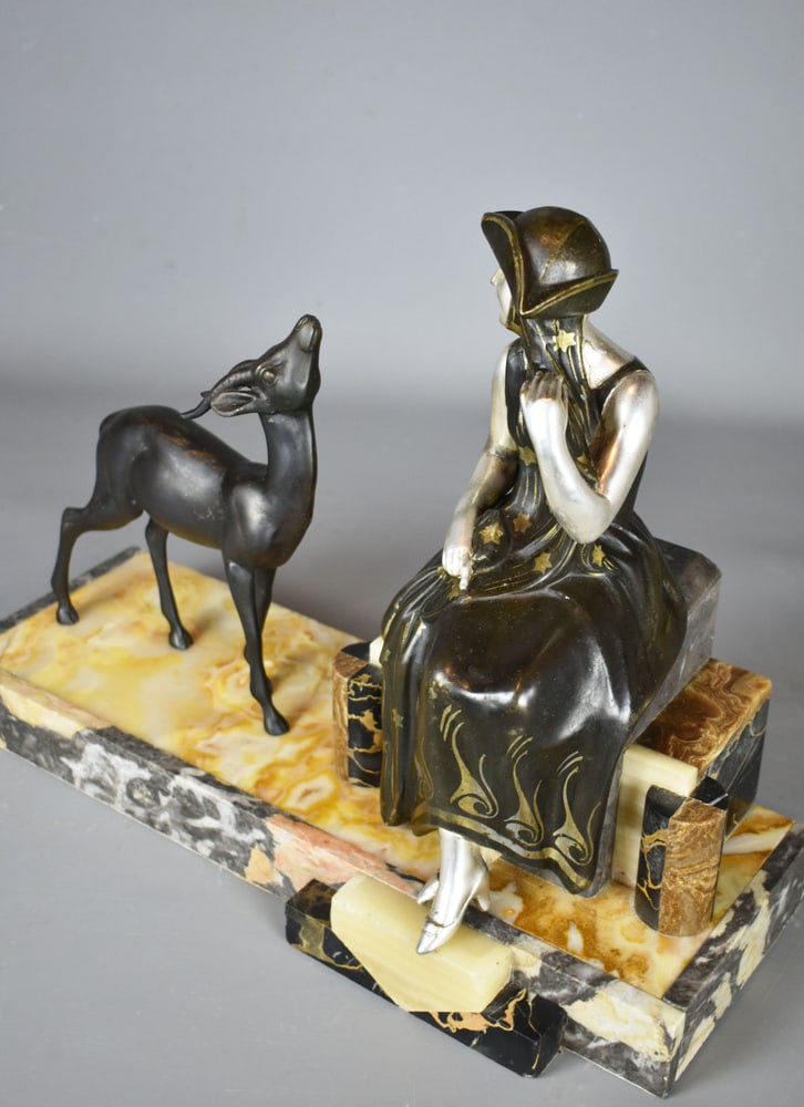 Art Deco French Sculpture of Lady & Gazelle, 1930 - 7