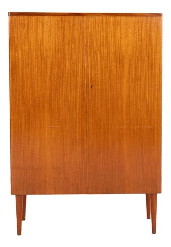 Scandinavian Modern Cabinet, 1960s: Very beautiful, spectacular execution cabinet produced in 1960s Sweden. It is equipped with 2 doors where behind them you will find mirror glass interior compartment with glass shelves and various