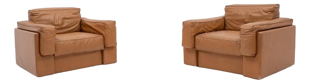 Italian Cognac Leather Club Armchairs, Set of 2 (1 of 10)