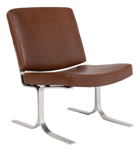 Easy Chair by Karl Erik Ekselius, 1960s: Scandinavian easy chair designed by Karl Erik Ekselius, Sweden. Matte polished aluminum frame with beautiful brown leather upholstery seat and backrest.Condition Excellent, new leather upholstery.