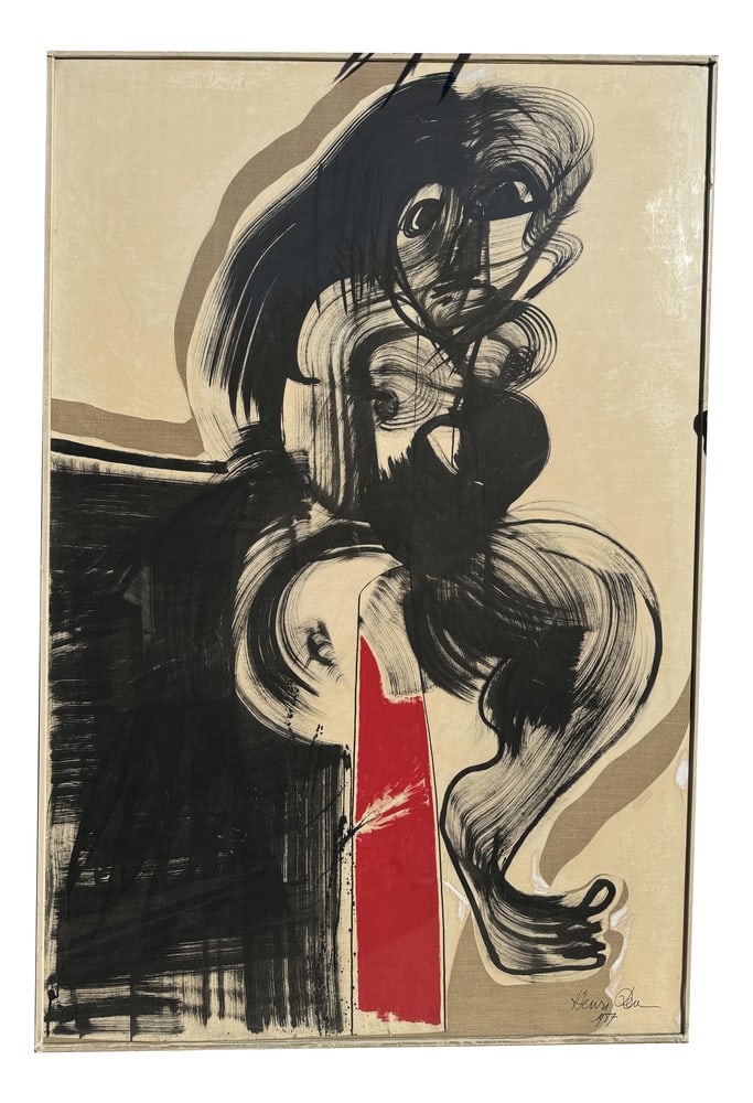 Henri Ren, Expressionist Portrait, 1987, Oil: Oil on Canson paper, mounted on canvas and under acrylic glass. 196cm x 131cm. Country of Manufacture: France Design Period: 1980 to 1989 Production Period: 1980 to 1989 Restoration and Damage