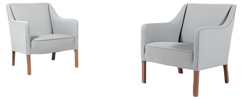 Danish Club Chairs from Einar Larsen, Set of 2: Set of two Modern Einar Larsen easy chairs in wool fabric on stained wood legs produced in 1950s. Condition Very good, few marks. Country of Manufacture: Denmark Design Period: 1950 to 1959