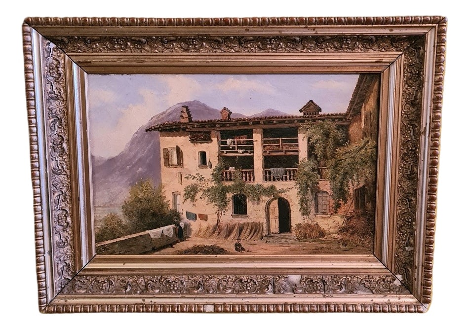 Canella, Landscape, 1840s, Oil on Canvas, Framed: Antique Italian school painting by Giuseppe Canella (1788-1847), is an oil on canvas and is signed in the lower left corner of the frame with Canella and presumably dated 1843/1847. Depicting a