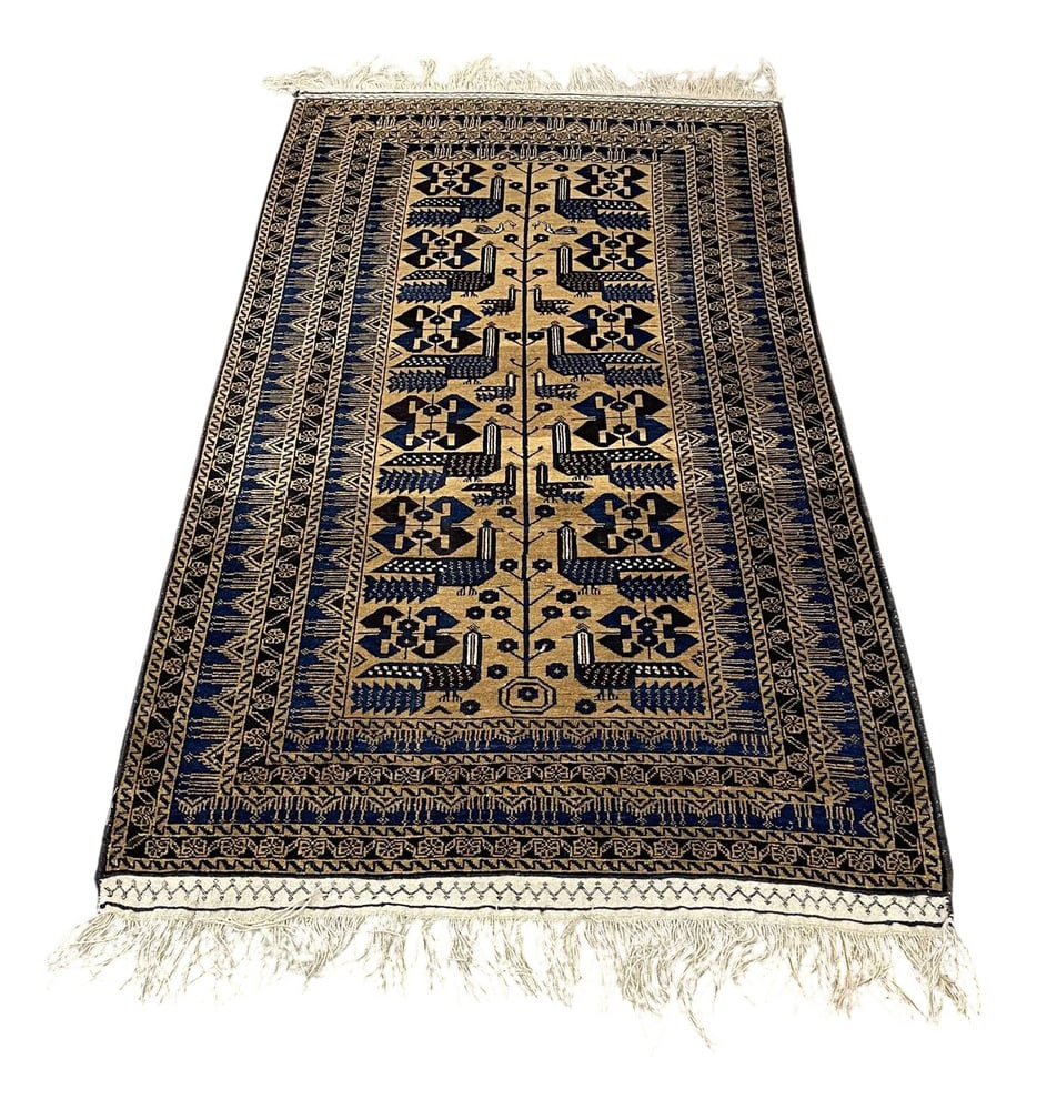 Handmade Middle-Eastern Wool Rug: Rug (283) Handmade Middle-Eastern wool rug - L=1m98 W=1m15. Country of Manufacture: Afghanistan Design Period: 1960 to 1969 Production Period: Unknown Restoration and Damage Details: Light wear