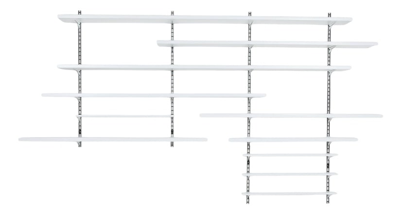 Modern Modular Wall Shelving System, Italy, 1960s: Mid-Century Modular shelving system manufactured in 1960’s, Italy. Equipped with adjustable shelves which can be organized/placed in your own configuration. Black steel wall-mounted rails,