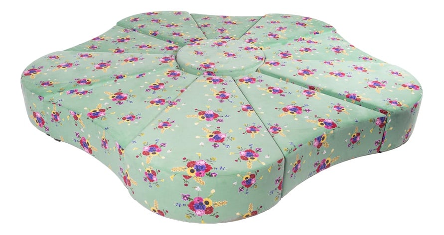 Modular Floriade Seating Group, Set of 11: Special design unique seating island made to order for the Dutch 'Floriade' exhibition. The set consists of 11 loose seats in original velvet fabric upholstery with flower motives. The seats can be