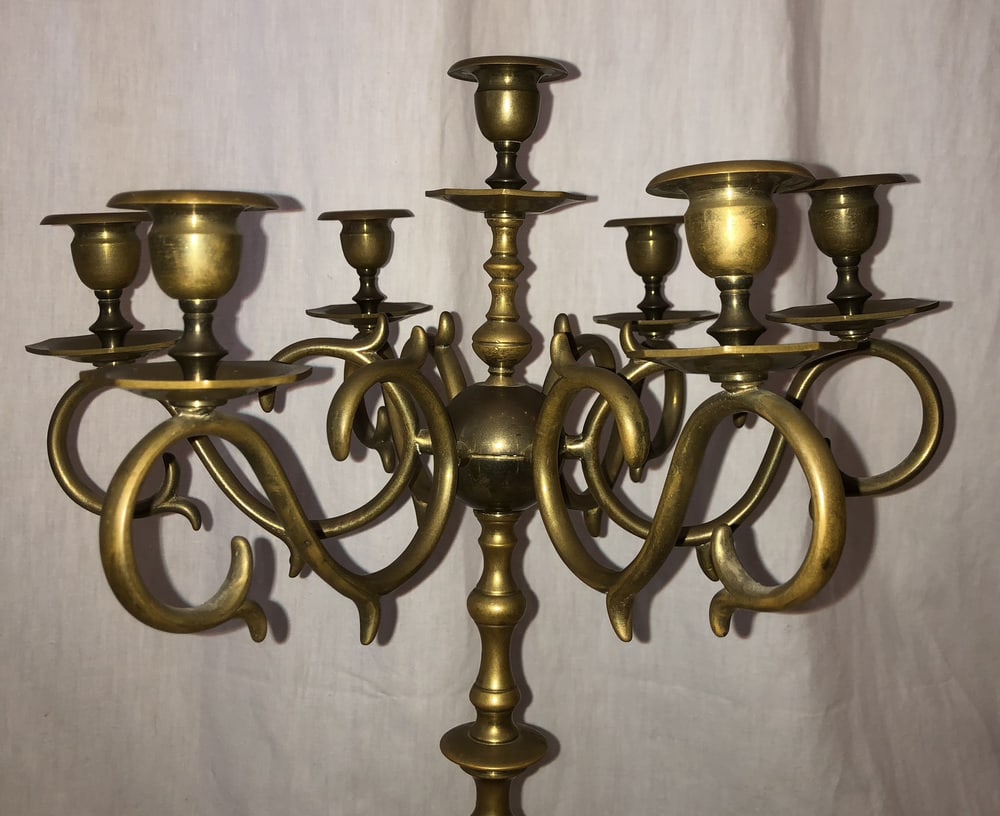 Large Antique Brass Candleholder - 4