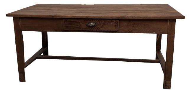 Work Table in Cherry and Acacia, 1930s: Maison Lecan presents this fully restored original farm table. Old, around 1930 she was a little too low, also our cabinetmaker restored her acacia base with solid wood extensions. To keep a