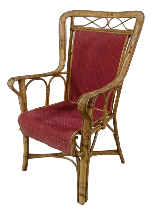 Rattan & Fabric Armchair, 1930s (1 of 20)