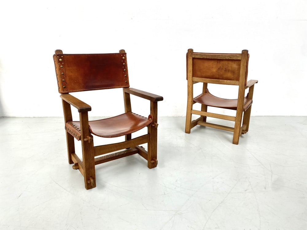 French Brutalist Castle Armchairs, 1920s, Set of 2 - 3