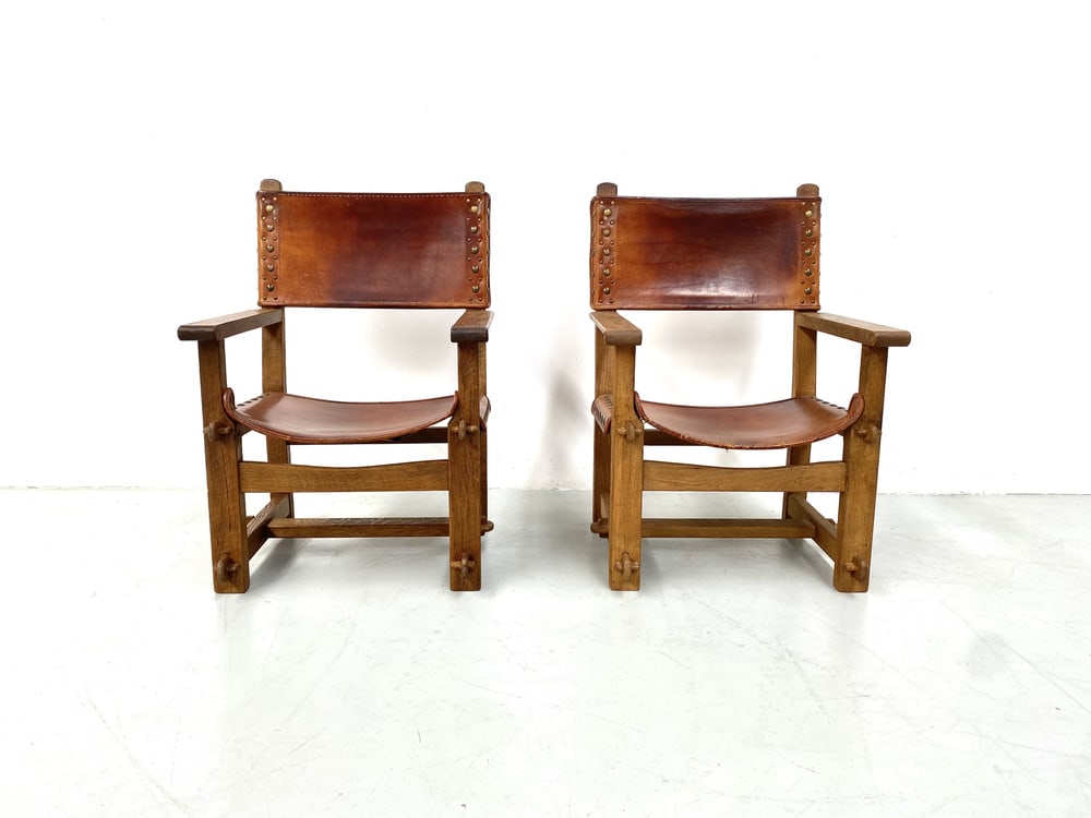French Brutalist Castle Armchairs, 1920s, Set of 2 - 6
