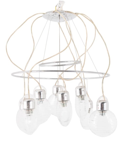 Suspension Lamp by Francesco Lucchese for Fabbian: Italian ‘Agua’ ceiling lamp with 8 glass pendants designed by Francesco Lucchese for Fabbian. Pendats are each in height/length adjustable.ConditionGood, age related marks. Production