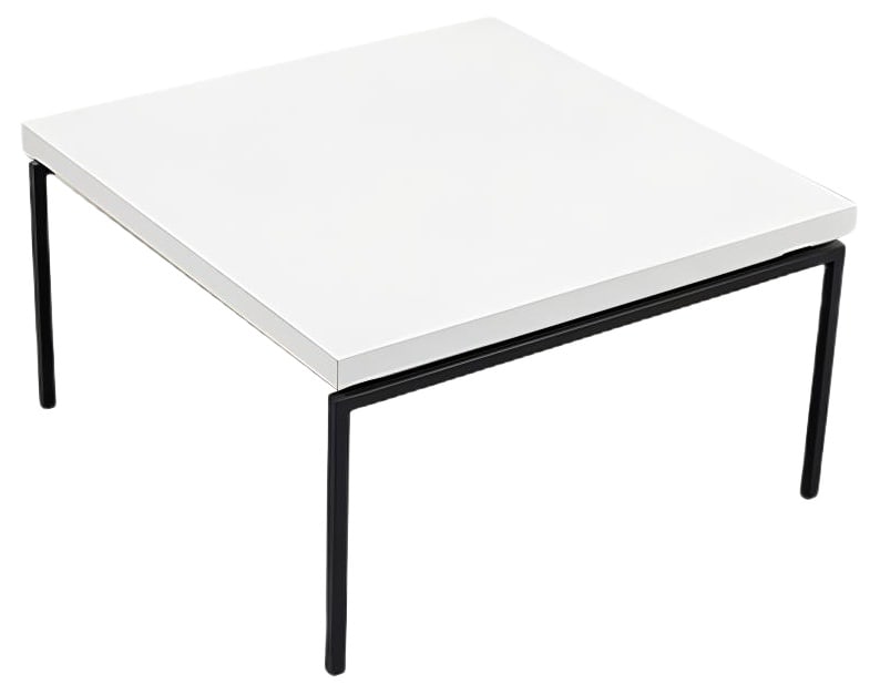 Coffee Table by Martin Visser for Spectrum: Modern design coffee table designed by Martin Visser for Spectrum. The table is made of white laminated MDF on black painted steel legs. Condition Good, age related wear and marks. Production Period: