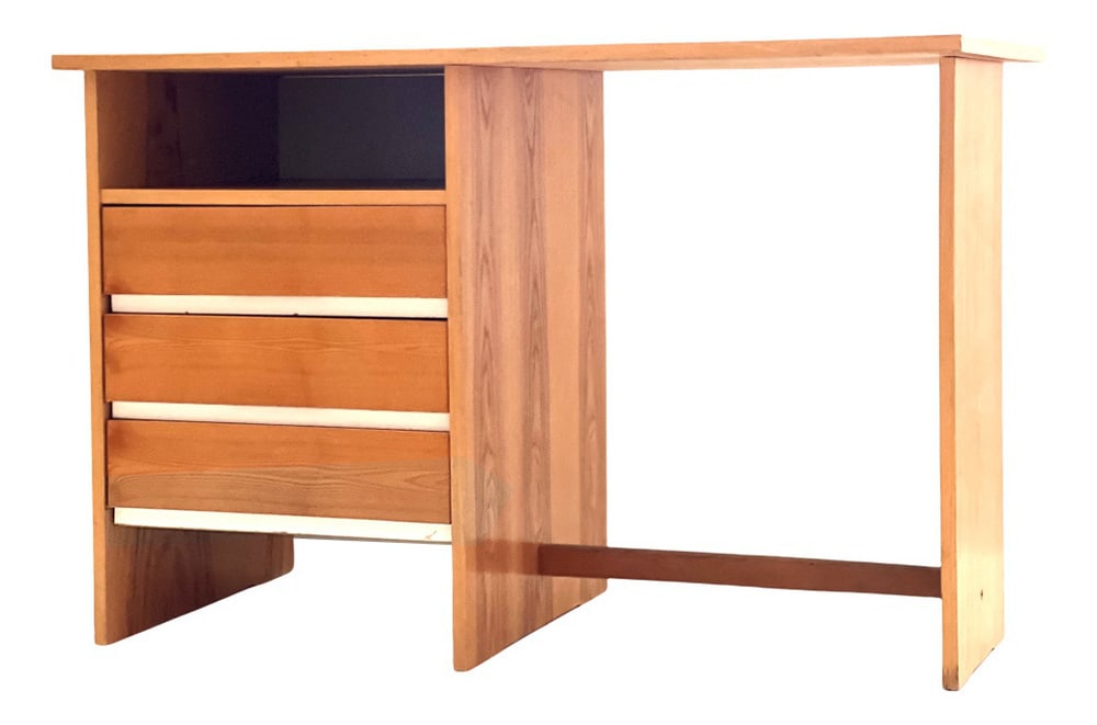 Mid-Century Writing Desk, 1970s: Writing desk from 1970 in original excellent condition, produced in former Czechoslovakia with three drawers and a shelf. Country of Manufacture: Czech Republic Design Period: 1970 to 1979 Production