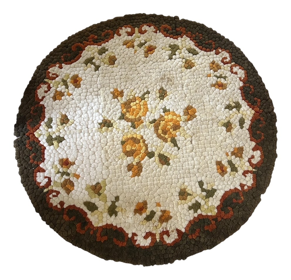 Round Wool Rug, 1970s - 2