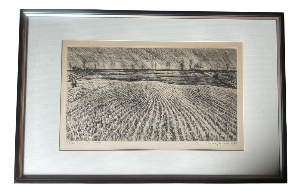 André Jacquemin, My Native Land, 1956, Engraving: André Jacquemin, born in Épinal on September 3, 1904 and died in Paris on January 16, 1992[2], was a French painter, printmaker, and illustrator.In 1928, he founded, along with eleven other