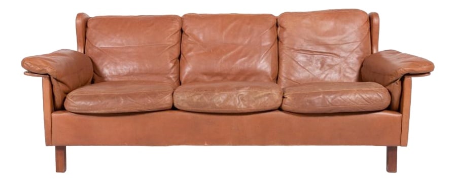 Danish Modern Cognac Leather Wing Sofa, 1970s (1 of 10)