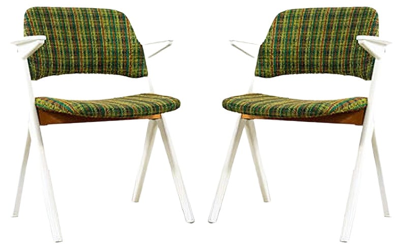 Triva Armchairs by B. Ruda for Nordiska, Set of 2: Painted beech frame “Trivia” armchairs designed by Bengt Ruda and made by Nordiska Kompaniet. Marked with Nordiska Kompaniet label underneath. 1960s. Priced per set. Condition. Later