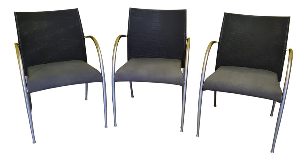 Italian Lounge Chairs from Tonon, 1990s, Set of 3: Italian Tonon design armchairs for home or office. All 3 have a serial number label on the bottom. The seat cover is attached with Velcro, making it easy to clean, and they are stackable.All in a good