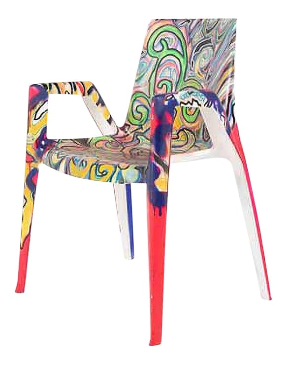 Armchair by Bellini & C. Bellini for Heller Arco: The Arco chair, a modern sculpture designed by Mario and Claudio Bellini. A great piece for the eye and modern taste. The chair was painted by the Danish artist UnderTaci / Nicolas Wridt Hansen who