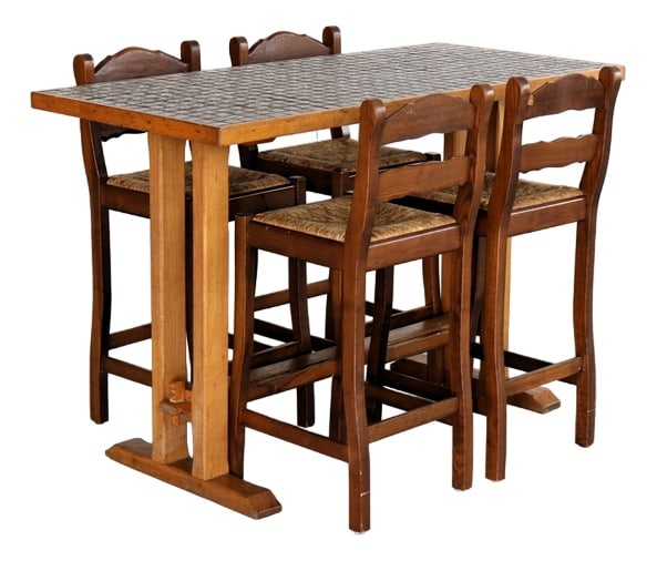 Vintage Bar Table with Stools, 1950s, Set of 5: Country of Manufacture: Netherlands Design Period: 1950 to 1959 Production Period: 1950 to 1959 Restoration and Damage Details: Light wear consistent with age and use Detailed Condition: Good —