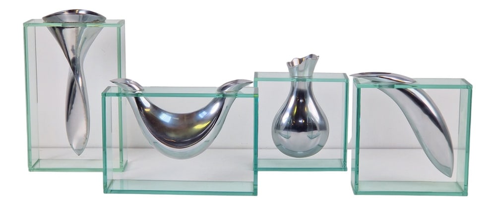 Vase in Glass by Lisa Mori, 1980s, Set of 4: Set 4 modernist art object vase Lisa Mori ’80These sleekly designed vases by Lisa Mori for Inn Crystal Glass GmbH are a feast for the eyes.All these vases are designed in an organic shape, of