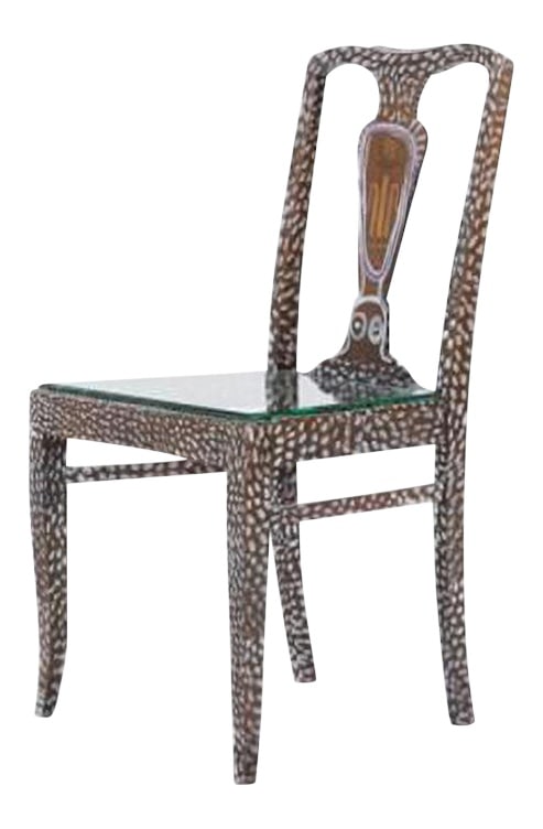 Art Sculptural Chair by Ulrica Hydman-Vallien: Unique art sculpture in the form of an old painted chair with clear glass seat, engraved. Art piece from Swedish glass artist Ulrica Hydman Vallien. Her work can be seen at Swedish National Museum