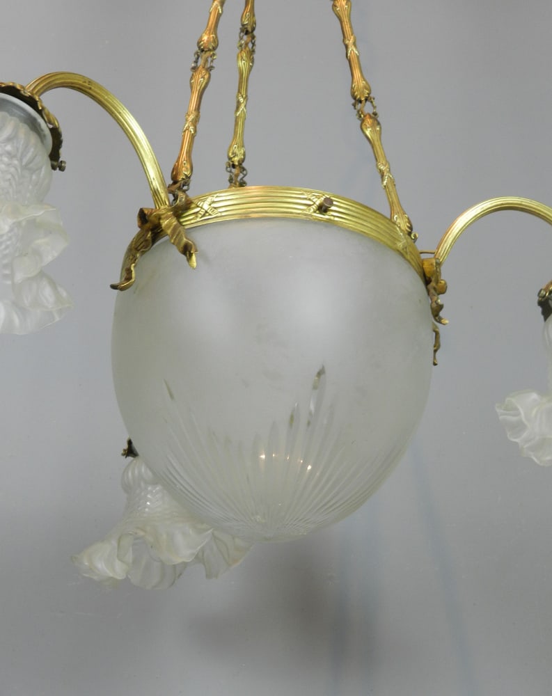 French Three Arm Ceiling Light, 1930s - 10