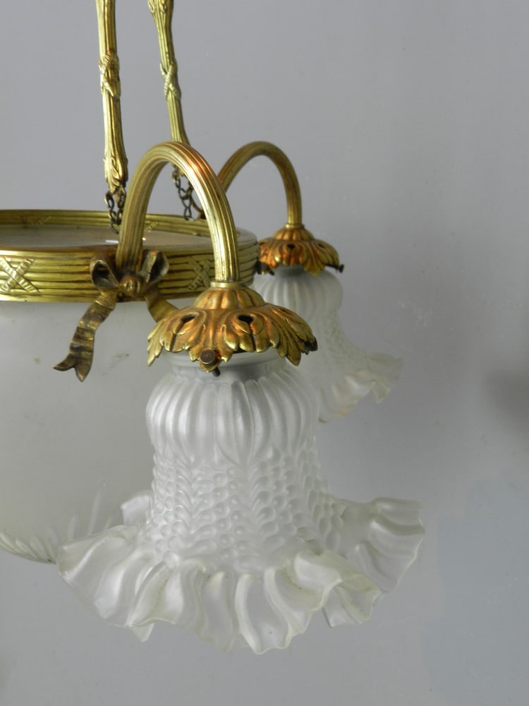 French Three Arm Ceiling Light, 1930s - 15