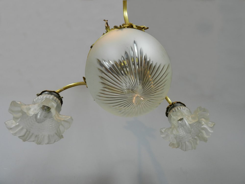 French Three Arm Ceiling Light, 1930s - 4