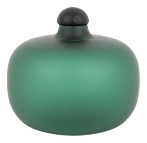 Bottle by Tobia Scarpa for Vennini, 1980s: Green satin Murano glass ‘Velati’ bottle/vase designed by Tobia Scarpa in 1980s, made by Venini.Condition Good. Production Period: 1980 to 1989 Detailed Condition: Good — This vintag