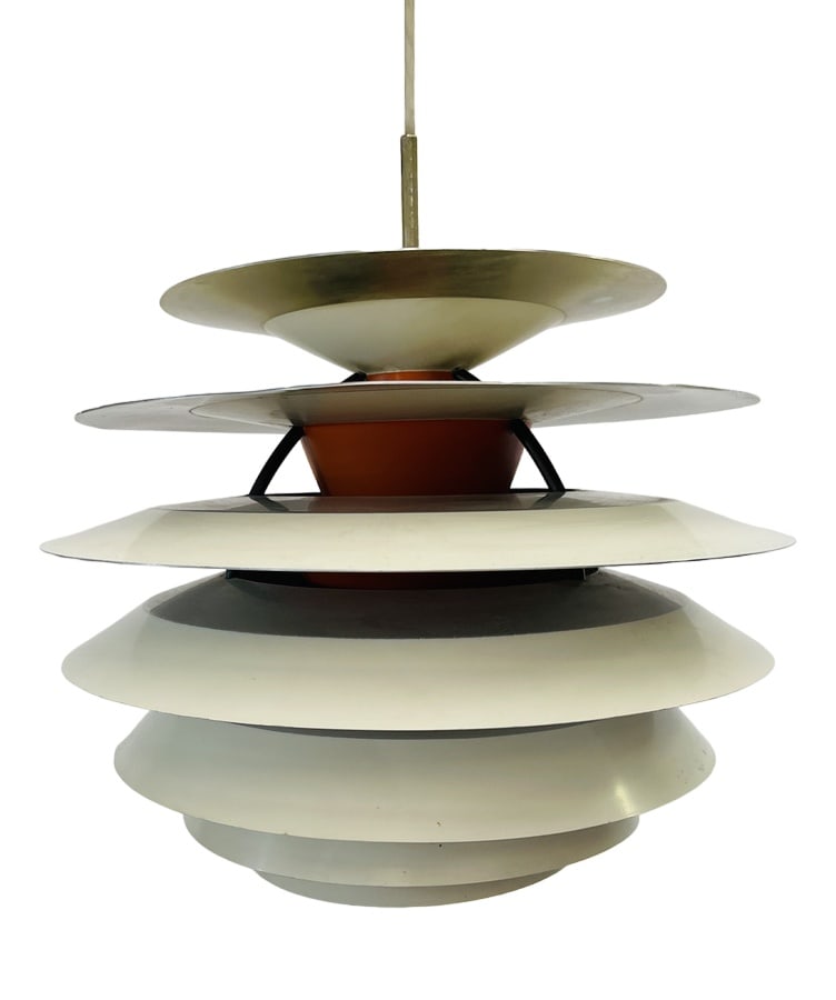 Lamp by Poul Henningsen for Louis Poulsen, 1960s: Elegant pendant lamp "Kontrast" model, designed in 1962 by the famous designer Poul Henningsen for the Louis Poulsen house in Denmark. This iconic light fixture, out of production since the 1970s, is