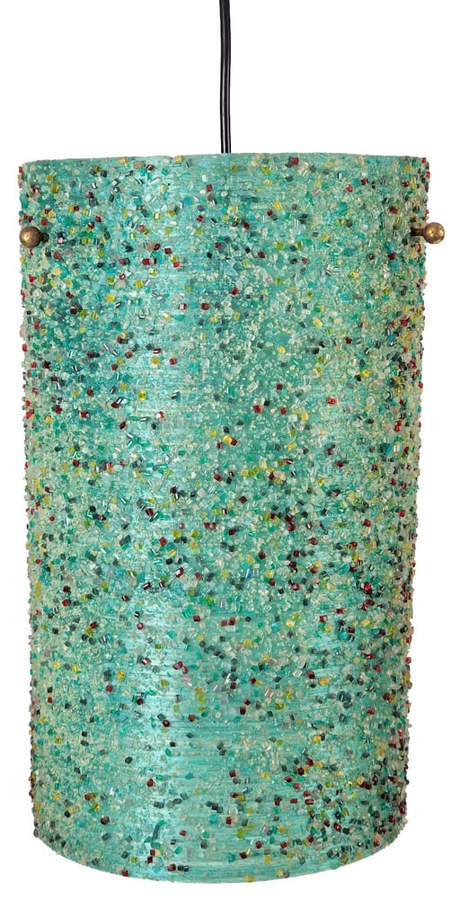 Polyester Green Sugar Tube Pendant Lamp, 1960s: Vintage Hanging lamp polyester sugar tube green sugar '60Cool tube design lamp, Sugar confetti Hanging lampCovered with thousands of small grains, which is why they are called sugar lamps.Equipped