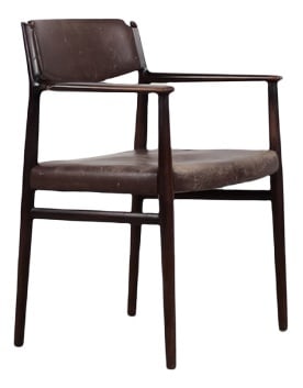 Mid-Century Executive Chair by Arne Vodder, 1960s: This modernist chair was designed by the world-famous Danish designer Arne Vodder during the 1960s. The organic-shaped frame of the chair is made of solid wood with a noble, brown color. The seat and