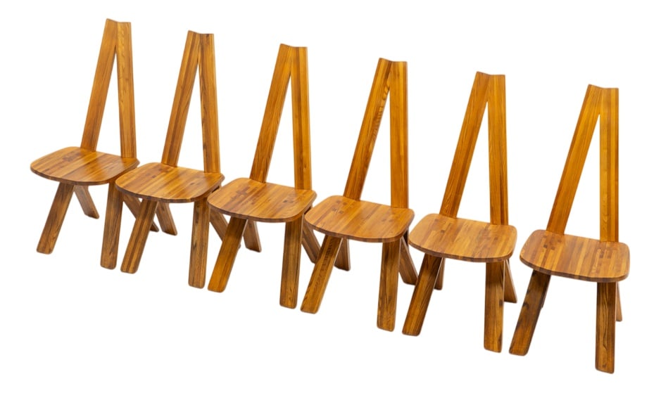 French S45 Chairs by Pierre Chapo, 1970s, Set of 6: French Elm, the wood has beautifully patinated over the years. Country of Manufacture: France Design Period: 1970 to 1979 Production Period: 1970 to 1979 Restoration and Damage Details: Patina consist