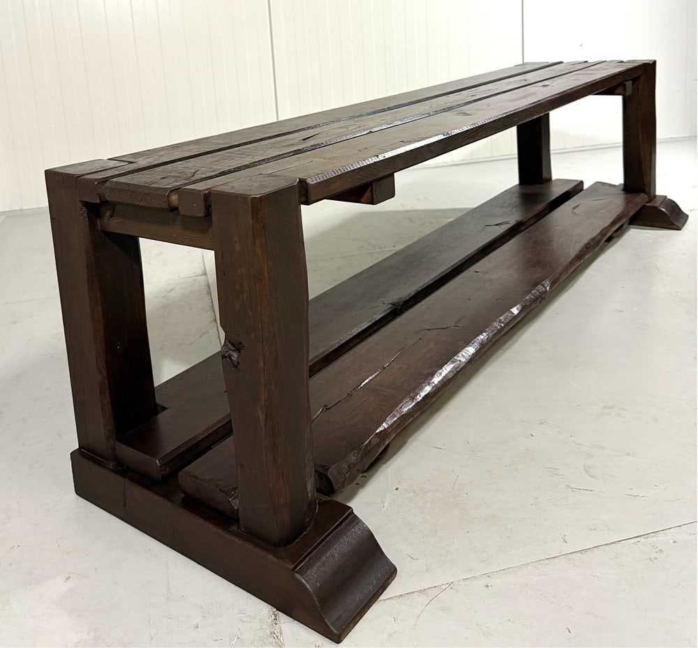 Large Brutalist Oak Bench Wall Table, 1900s - 10