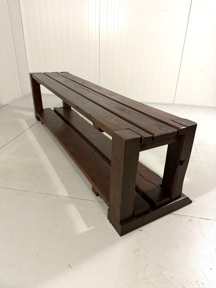 Large Brutalist Oak Bench Wall Table, 1900s - 14