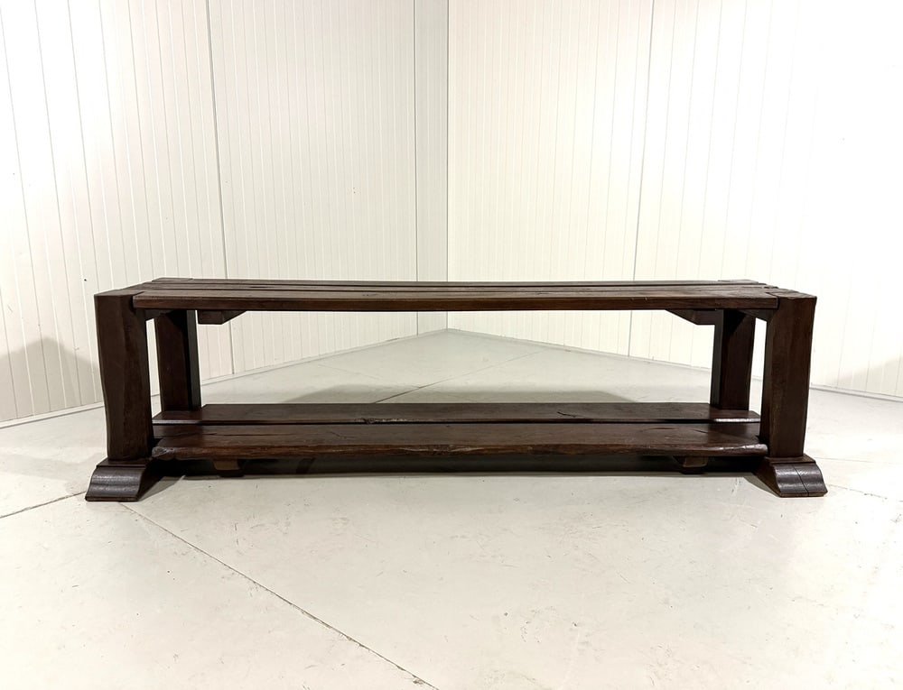 Large Brutalist Oak Bench Wall Table, 1900s - 4