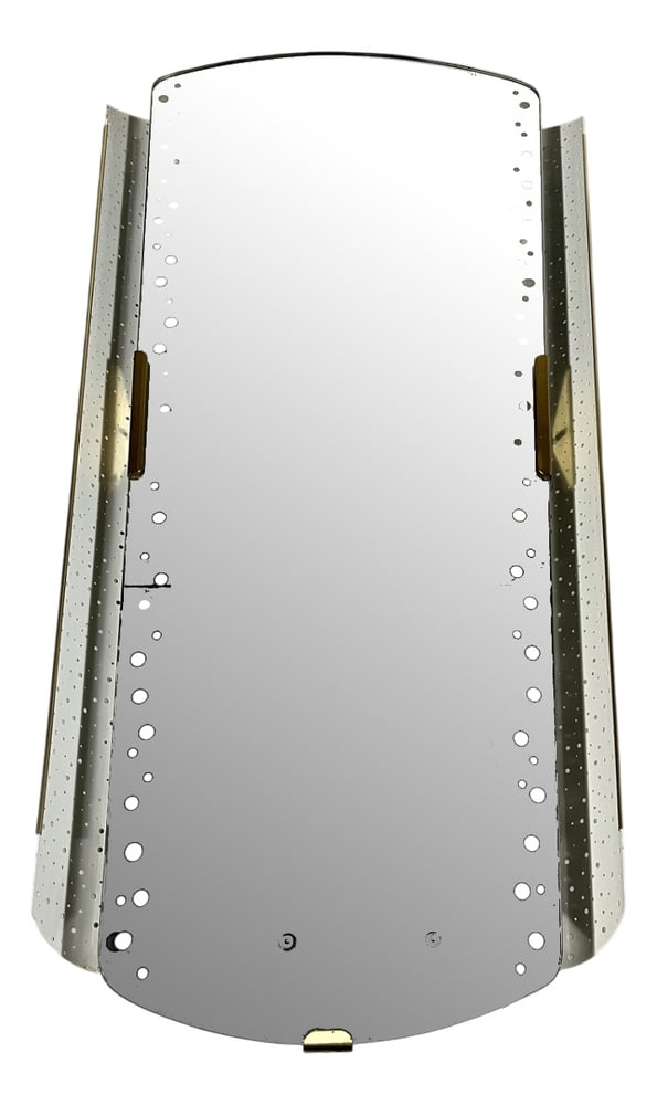Vintage Mirror by Ernest Igl for Hillebrand, 1950s: Illuminated mirror by Ernest Igl for Hillebrand, Germany.White perforated steel sides, brass mirror holders and rims, mirror with etched sidesfor a nice light effect. Behind the mirror 6 bulbs with