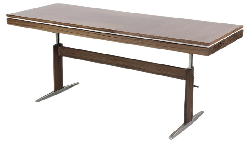 German Rosewood Adjustable Table from E.M.U, 1960s: This rosewood folding side or dining table was manufactured by E.M.Ü in Germany in the 1960s. It has a two sliding tops and under them is a hidden shelf. Under the shelf there is a screw