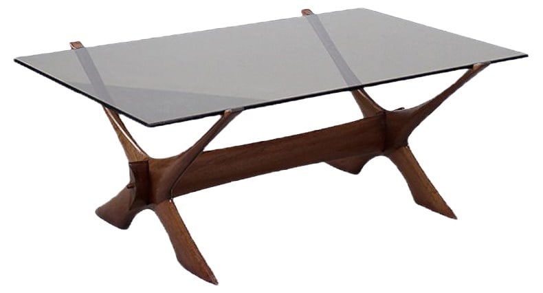 Condor Coffee Table by for Örebro Glass, 1960s: This organically sculptured Condor coffee table was designed by Fredrik Schriever-Abeln and manufactured by Örebro Glass in Sweden during the 1960s. The X-shape base was handcrafted from solid